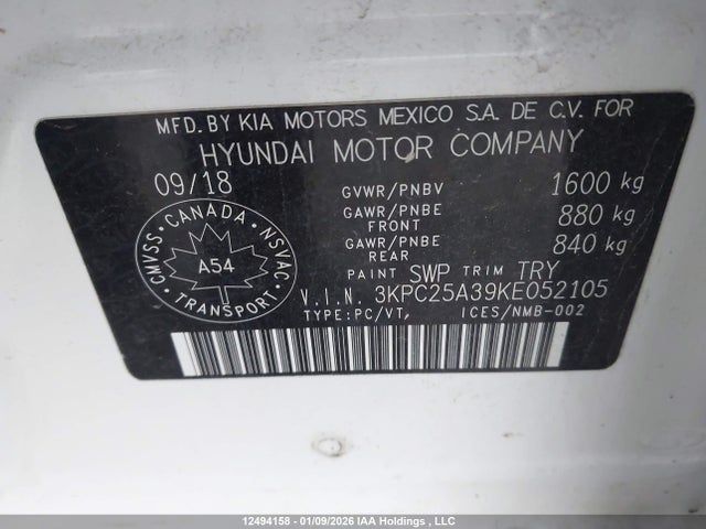 3KPC25A39KE052105 Hyundai Accent Se/sel