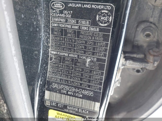 SALVP2BG9HH248695 Land Rover Range Rover Evoque Se