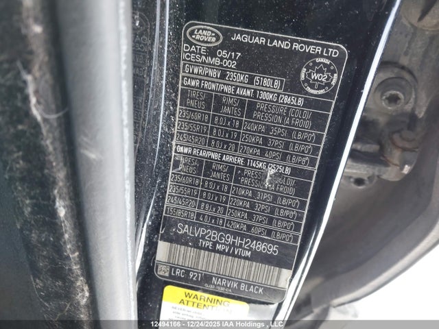 SALVP2BG9HH248695 Land Rover Range Rover Evoque Se