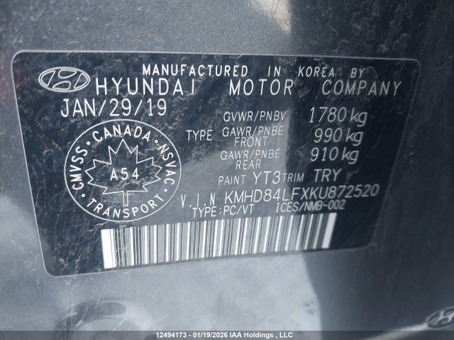 KMHD84LFXKU872520 Hyundai Elantra Preferred