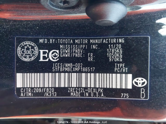 Продаж на аукціоні авто 2021 Toyota Corolla Le, vin: 5YFBPMBEXMP186517, номер лоту: 12494174