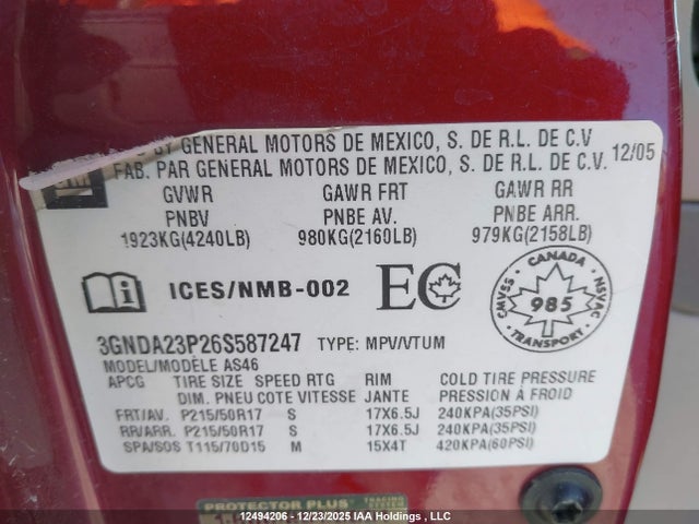 Продаж на аукціоні авто 2006 Chevrolet Hhr Lt, vin: 3GNDA23P26S587247, номер лоту: 12494206