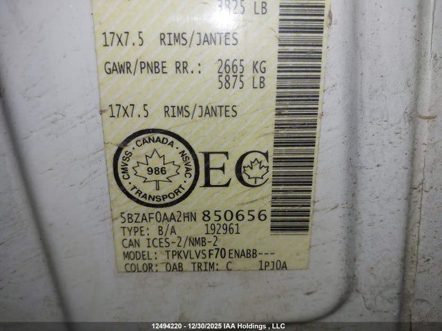 5BZAF0AA2HN850656 Nissan Nv 3500 S/3500 Sv/3500 Sl