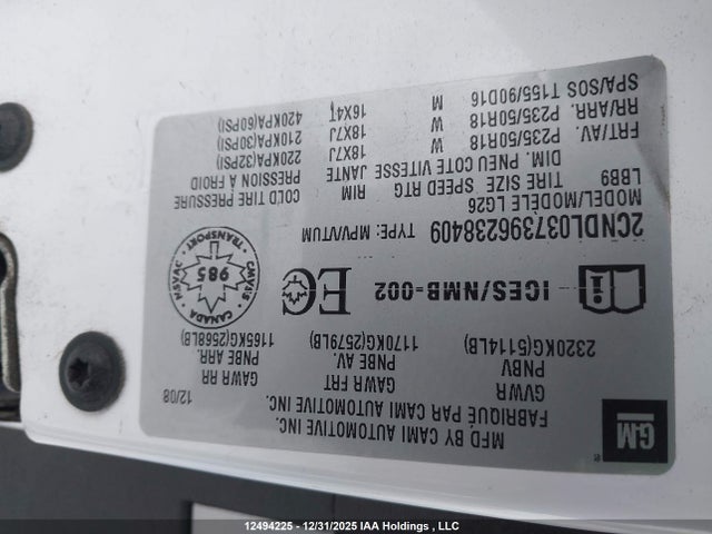 Продаж на аукціоні авто 2009 Chevrolet Equinox Sport, vin: 2CNDL037396238409, номер лоту: 12494225