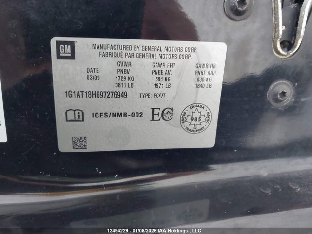 2009 Chevrolet Cobalt Lt მანქანა იყიდება აუქციონზე, vin: 1G1AT18H697276949, აუქციონის ნომერი: 12494229