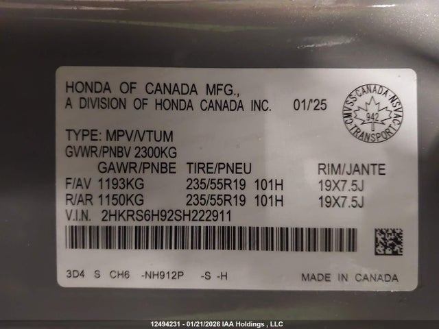 2HKRS6H92SH222911 Honda Cr-v Sport Touring