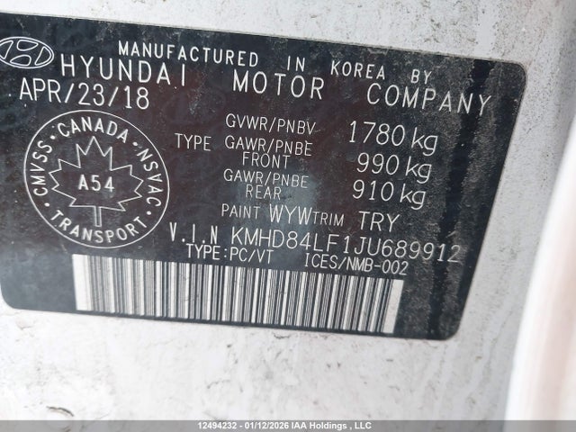 KMHD84LF1JU689912 Hyundai ELANTRA GL