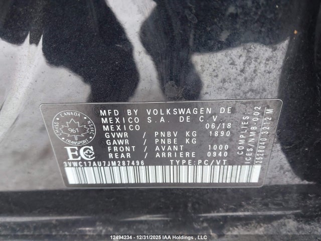 3VWC17AU7JM287496 Volkswagen Golf 1.8 Tsi Highline