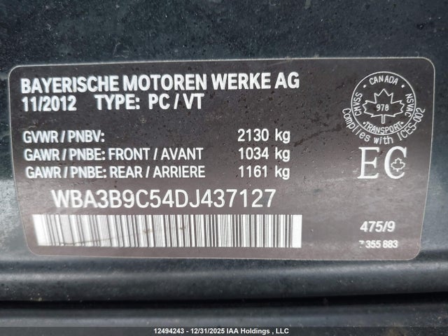 Продаж на аукціоні авто 2013 Bmw 335 Xi, vin: WBA3B9C54DJ437127, номер лоту: 12494243