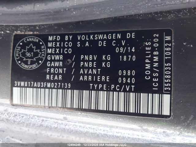3VW817AU3FM027139 Volkswagen Golf