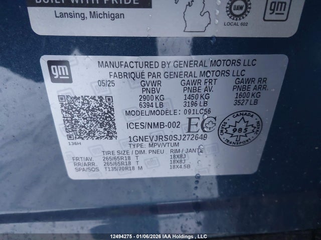 1GNEVJRS0SJ272649 Chevrolet Traverse