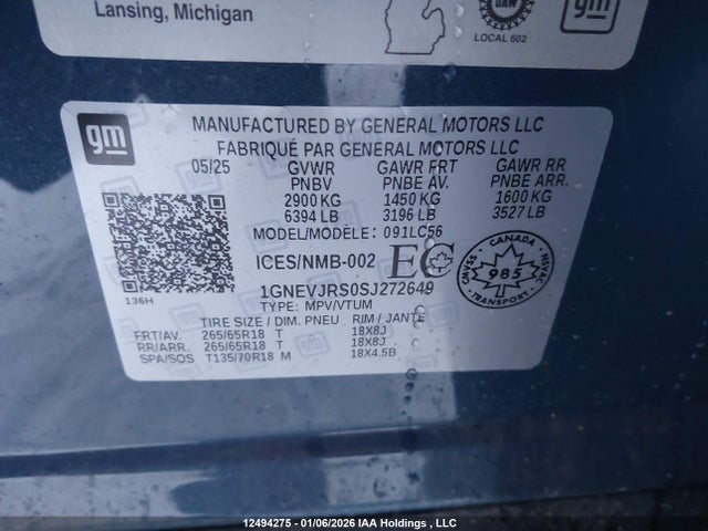1GNEVJRS0SJ272649 Chevrolet Traverse