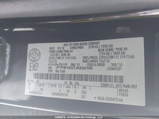 1FTFW1EG7JKE62100 Ford F150 Supercrew