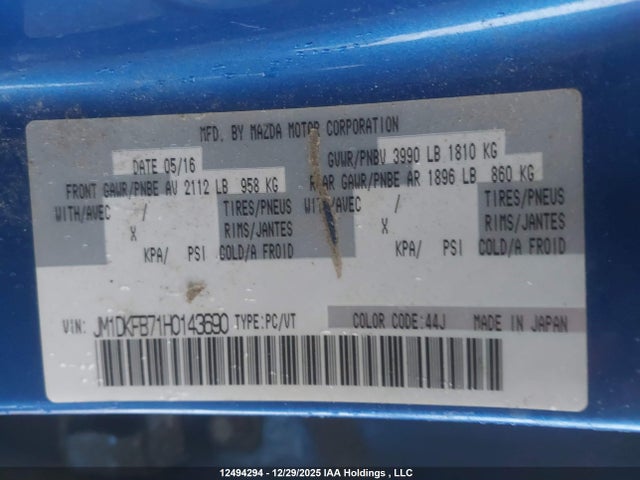 12494294 :رقم المزاد ، JM1DKFB71H0143690 vin ، 2017 Mazda Cx-3 Gx مزاد بيع