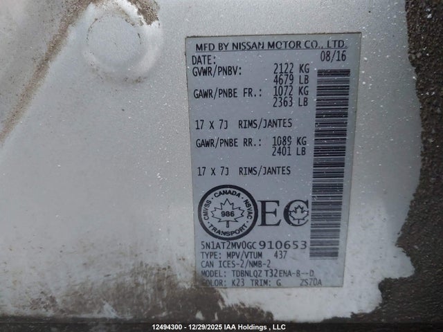 5N1AT2MV0GC910653 Nissan Rogue