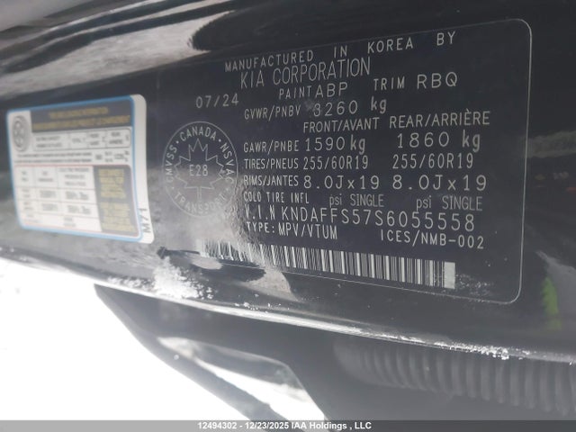 Aukcja sprzedaży 2025 Kia Ev9 Land, vin: KNDAFFS57S6055558, numer aukcji: 12494302
