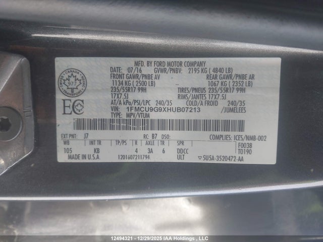 1FMCU9G9XHUB07213 Ford ESCAPE SE