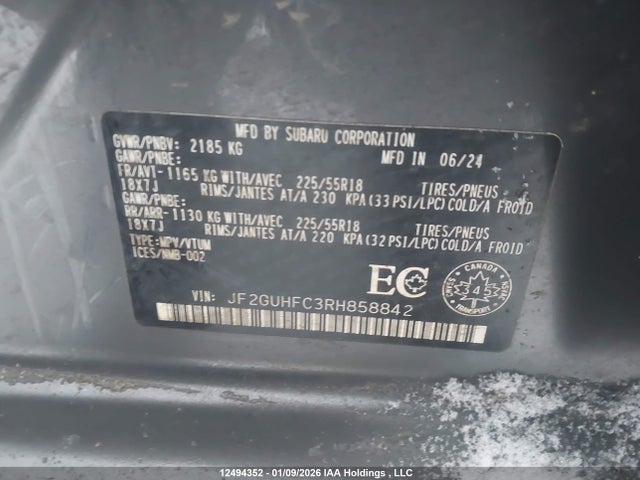 Aukcja sprzedaży 2024 Subaru Crosstrek Onyx, vin: JF2GUHFC3RH858842, numer aukcji: 12494352