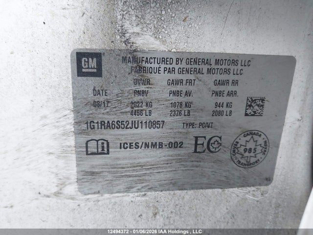 1G1RA6S52JU110857 Chevrolet VOLT LT