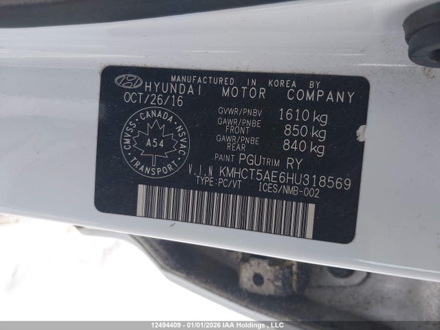 KMHCT5AE6HU318569 Hyundai ACCENT SE