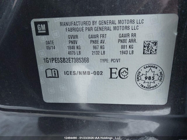 1G1PE5SB2E7385368 Chevrolet CRUZE LT