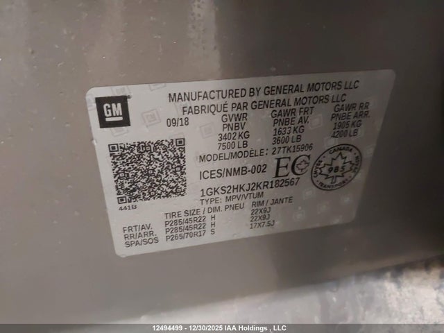 1GKS2HKJ2KR182567 GMC Yukon Xl Denali Denali