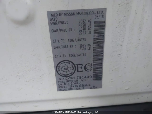 5N1AT2MT8JC781440 Nissan Rogue S/sl