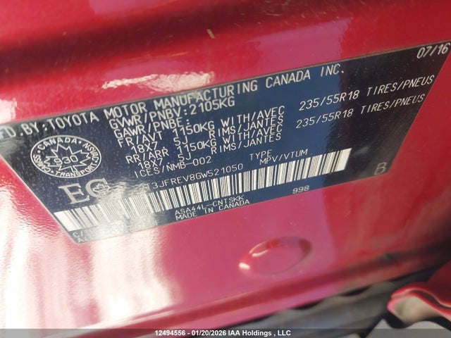 Toyota RAV4 SE 2016 2T3JFREV8GW521050 Image 9