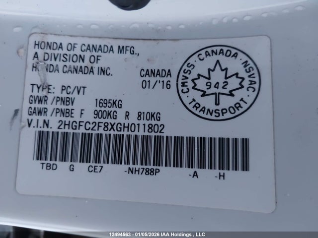 Honda CIVIC EX 2016 2HGFC2F8XGH011802 Image 9