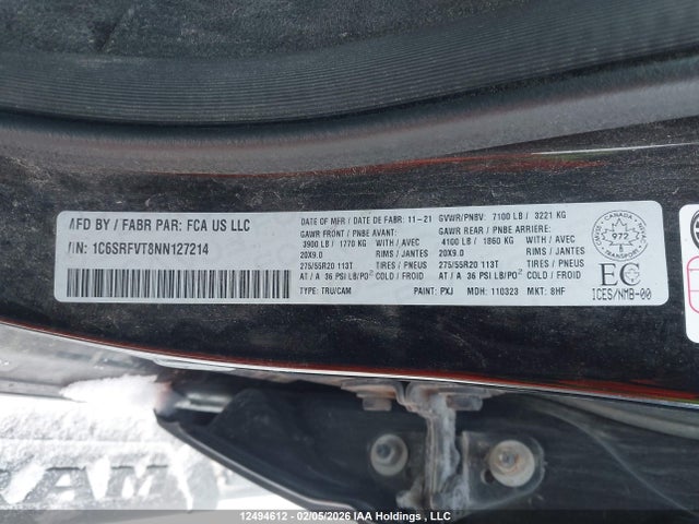 1C6SRFVT8NN127214 RAM 1500 Sport