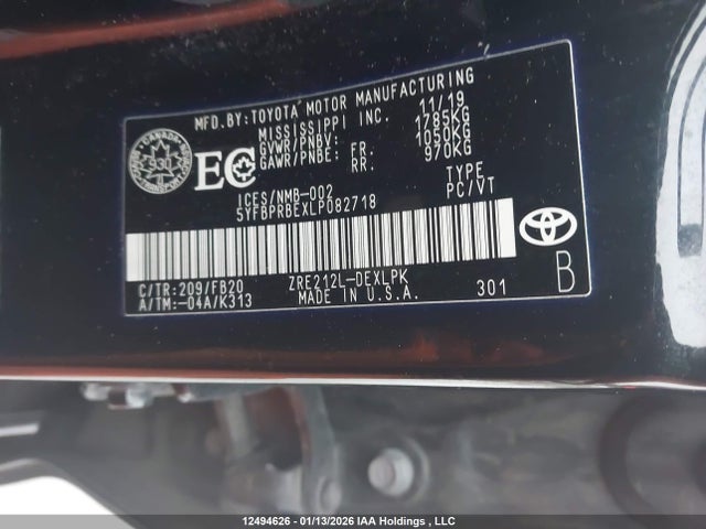 2020 Toyota Corolla Le მანქანა იყიდება აუქციონზე, vin: 5YFBPRBEXLP082718, აუქციონის ნომერი: 12494626