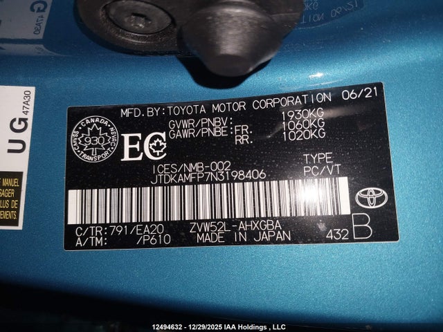 JTDKAMFP7N3198406 Toyota Prius Prime Le/xle/limited