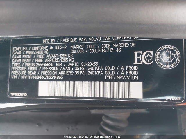 YV440MRK7H2214865 Volvo Xc60 T5/premier