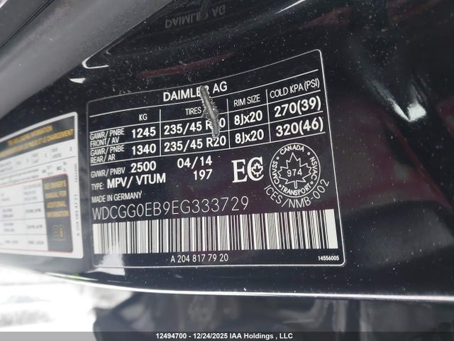 WDCGG0EB9EG333729 Mercedes-Benz Glk 250 Bluetec 4matic