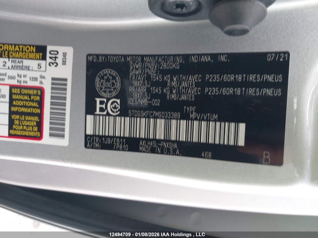 5TDGSKFC7MS033389 Toyota Sienna