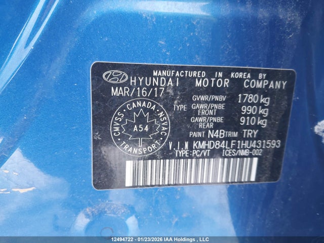KMHD84LF1HU431593 Hyundai ELANTRA GL