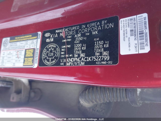 KNDPNCAC1K7522799 KIA Sportage Ex/ex Premium/ex Tech