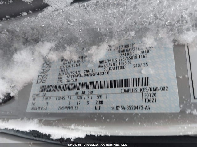 1FTFW3L84RKF43316 Ford F150 Xlt