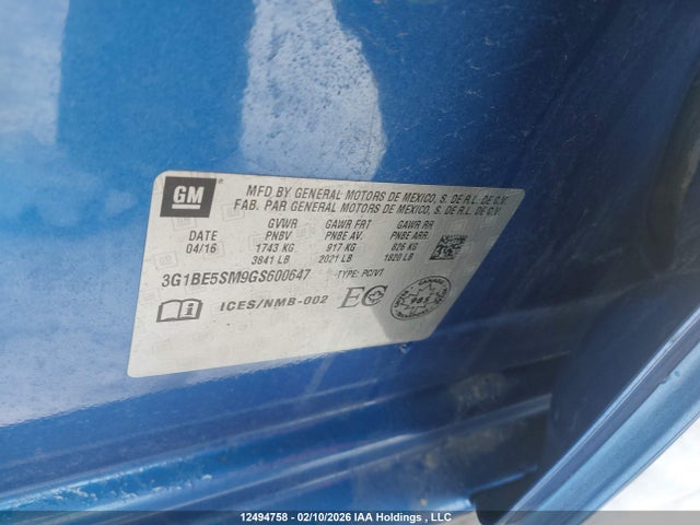 3G1BE5SM9GS600647 Chevrolet CRUZE LT