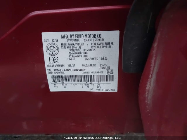Aukcja sprzedaży 2017 Ford Edge Sel, vin: 2FMPK4J85HBB22895, numer aukcji: 12494769