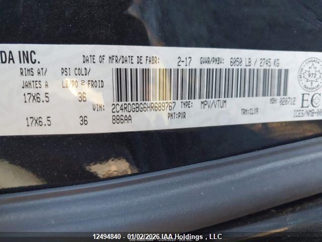 Продаж на аукціоні авто 2017 Dodge Grand Caravan Cvp/sxt, vin: 2C4RDGBG6HR689767, номер лоту: 12494840