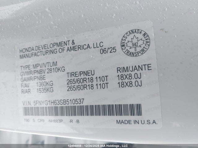 5FNYG1H63SB510537 Honda Pilot Trailsport