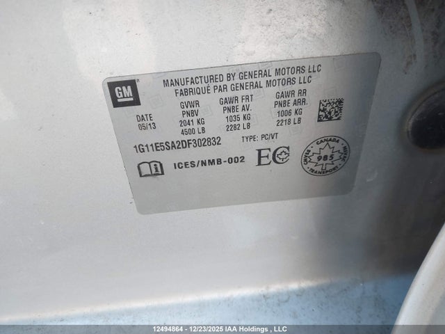 12494864 :رقم المزاد ، 1G11E5SA2DF302832 vin ، 2013 Chevrolet Malibu 2lt مزاد بيع