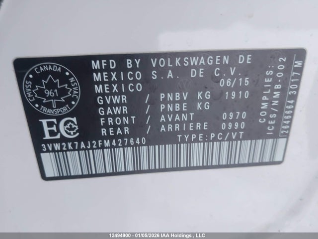3VW2K7AJ2FM427640 Volkswagen JETTA S