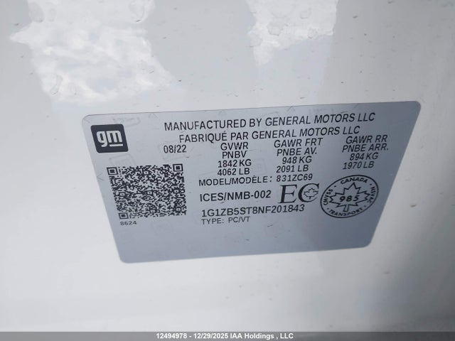 1G1ZB5ST8NF201843 Chevrolet MALIBU LS