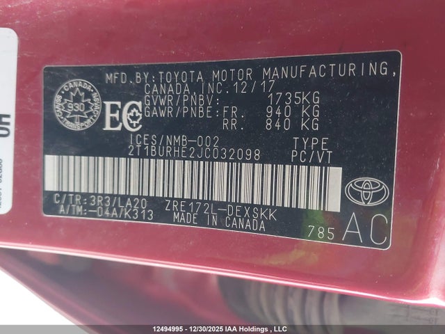 Toyota COROLLA SE 2018 2T1BURHE2JC032098 Image 9