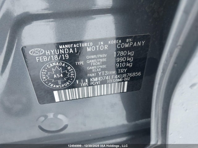 KMHD74LF4KU876856 Hyundai ELANTRA SE