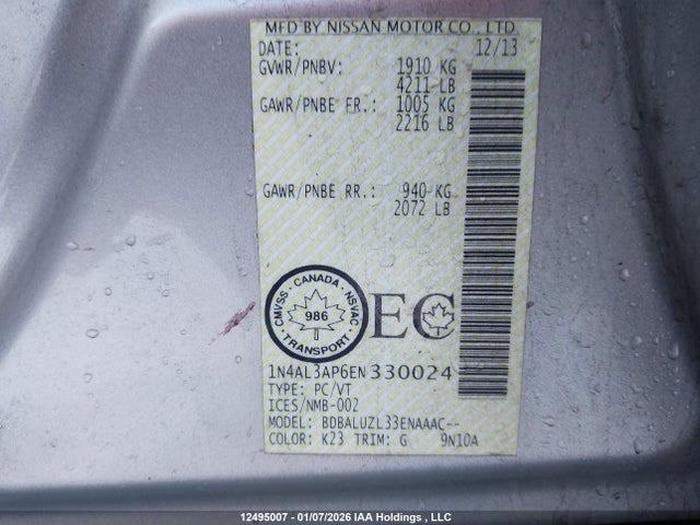 1N4AL3AP6EN330024 Nissan Altima 2.5/s/sv/sl