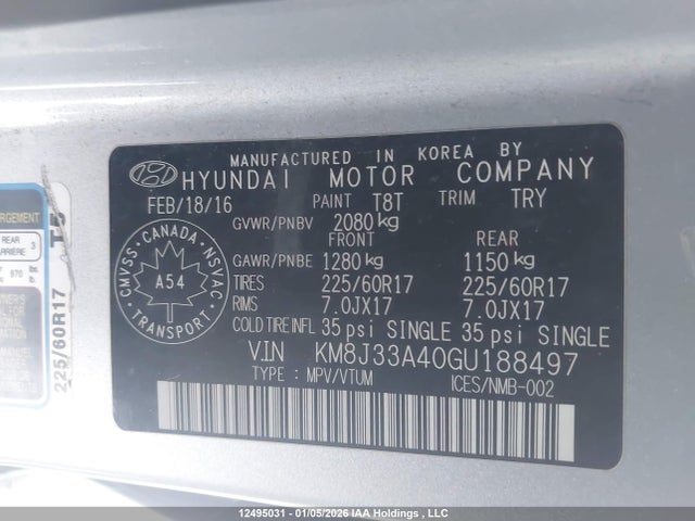 KM8J33A40GU188497 Hyundai Tucson Limited/sport And Eco/se
