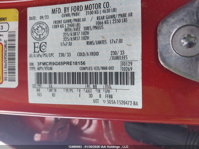 Продаж на аукціоні авто 2023 Ford Bronco Sport Heritage, vin: 3FMCR9G65PRE18156, номер лоту: 12495083